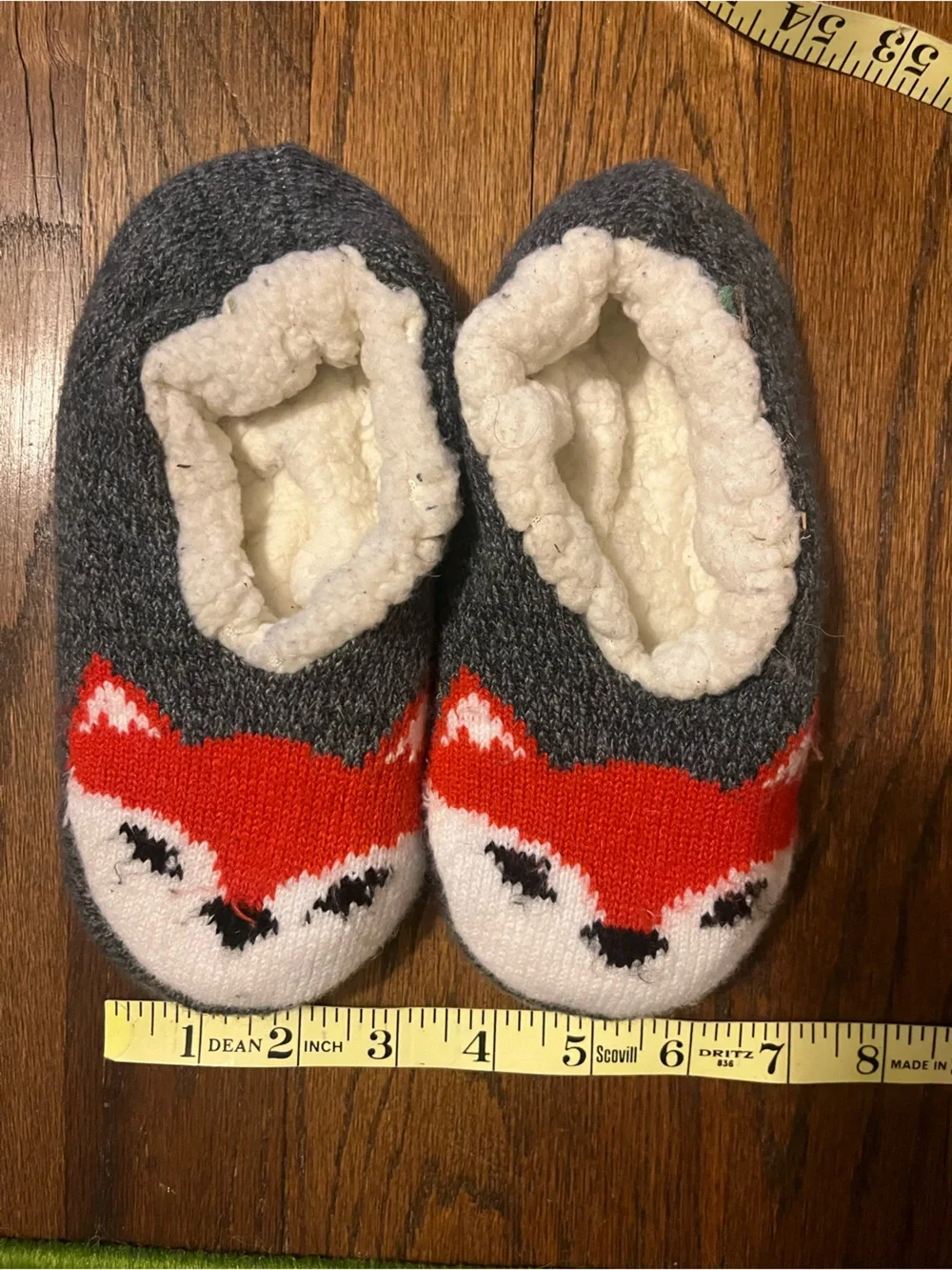 Cozy Gray & Orange Fox Slipper Socks